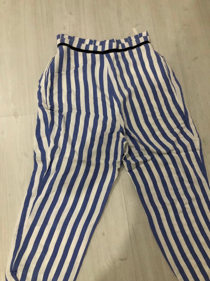 MUDO COLLECTION Lacivert Beyaz Çizgili Yüksek Bel Pantolon — görsel 4/5