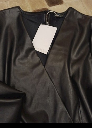 Siyah Deri Kemerli Mini Tulum - Görsel 5