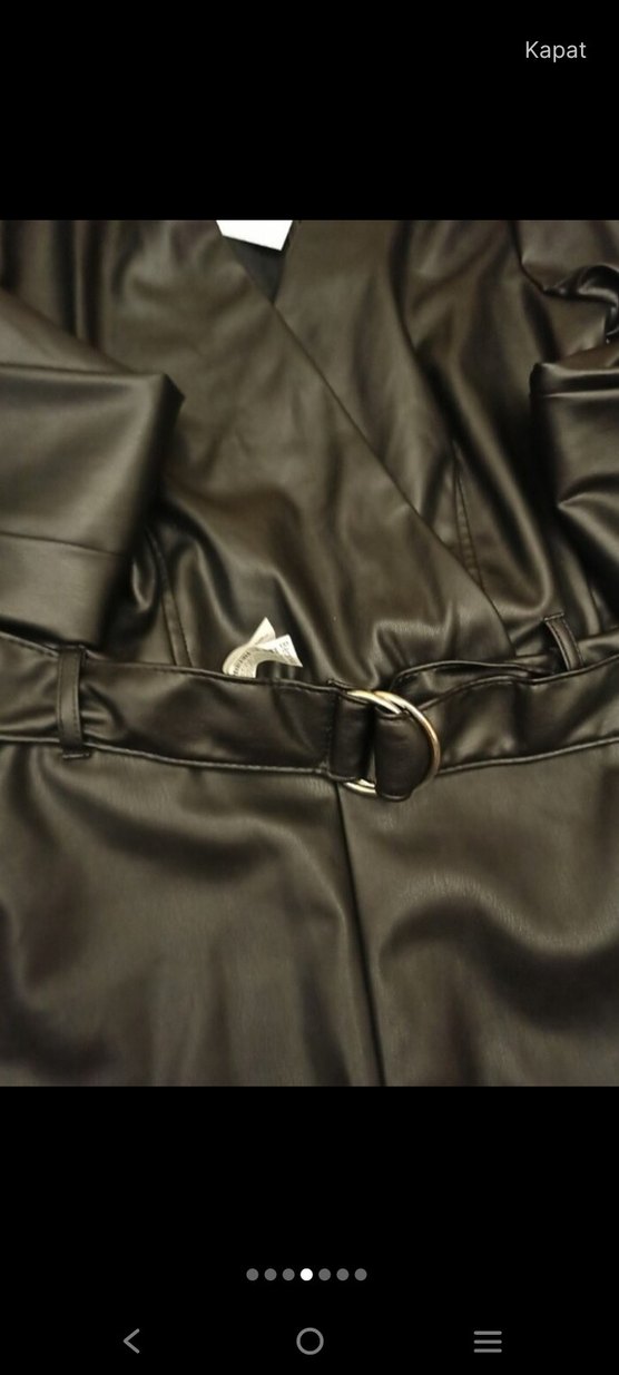 Siyah Deri Kemerli Mini Tulum - Görsel 4