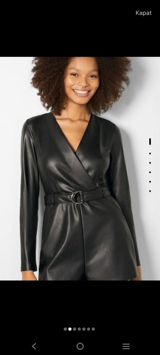 Siyah Deri Kemerli Mini Tulum - Görsel 2