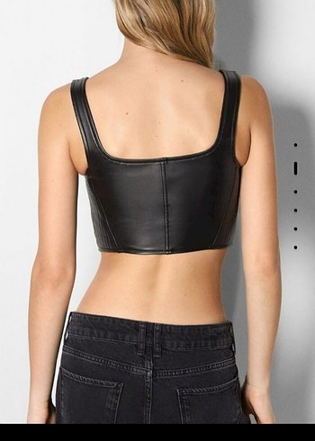 Siyah Deri Mini Biker Büstiyer - Görsel 2
