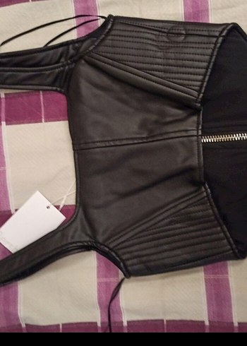 Siyah Deri Mini Biker Büstiyer - Görsel 7