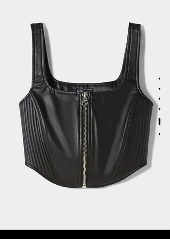 Siyah Deri Mini Biker Büstiyer - Görsel 5