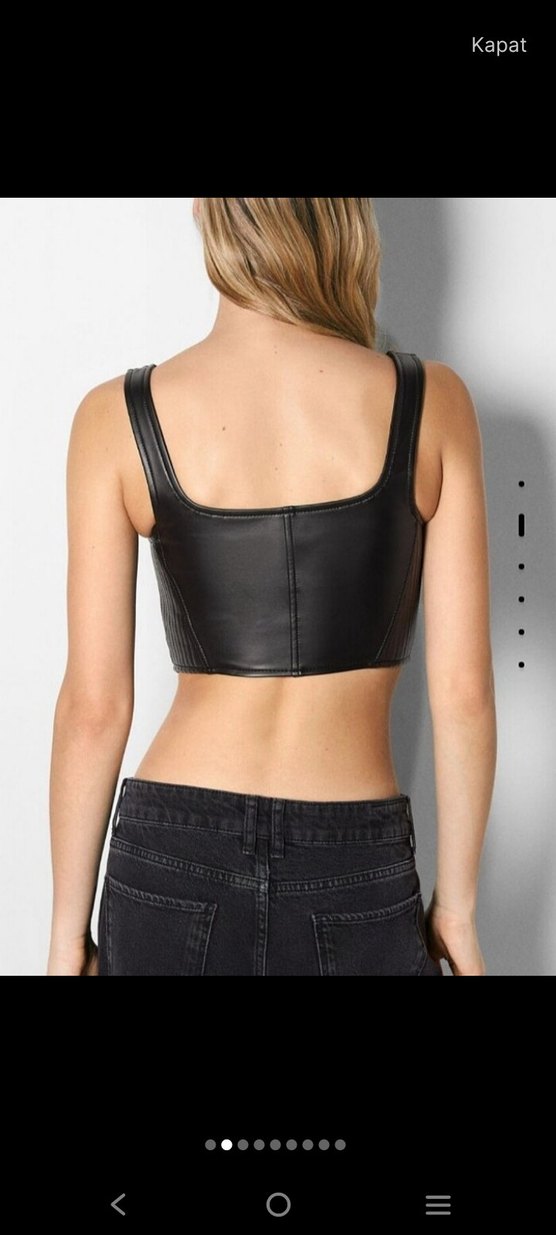 Siyah Deri Mini Biker Büstiyer - Görsel 2