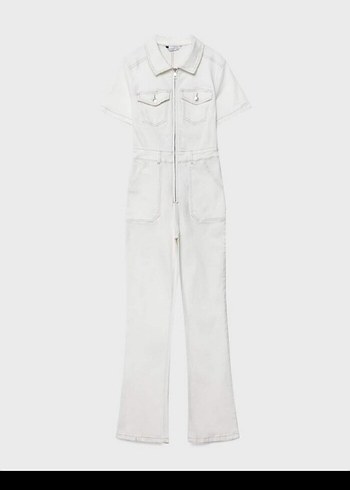 Kadın Beyaz Denim Midi Tulum - Görsel 6