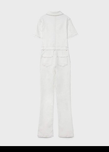 Kadın Beyaz Denim Midi Tulum - Görsel 5