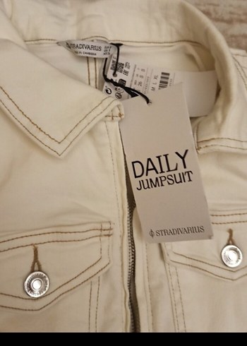 Kadın Beyaz Denim Midi Tulum - Görsel 7