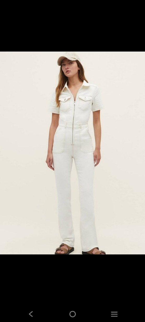 Kadın Beyaz Denim Midi Tulum - Görsel 3