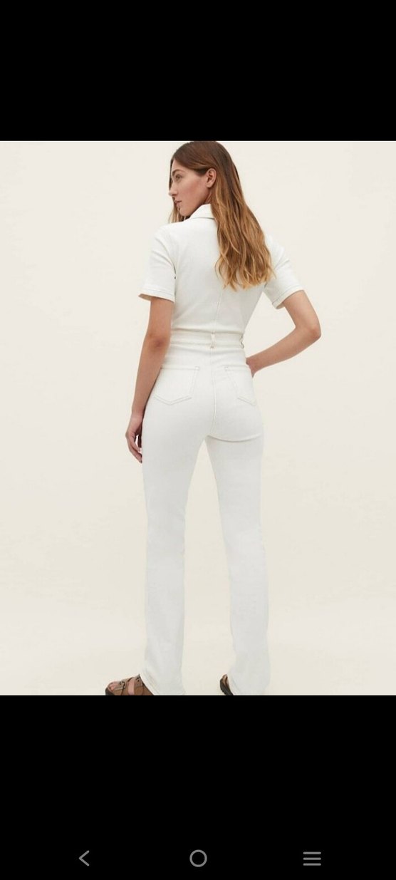 Kadın Beyaz Denim Midi Tulum - Görsel 2