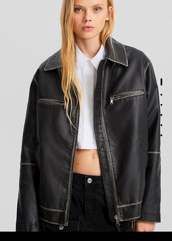 Siyah Deri Kemerli Günlük Ceket - Görsel 5