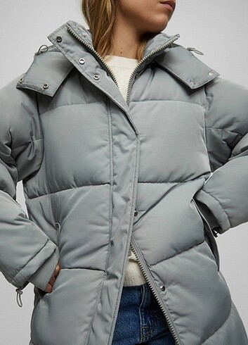 l Beden Harika pull and bear kapitone uzun kaban
