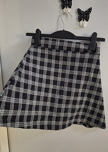 Koton Gri Kareli Pilili Midi Etek
