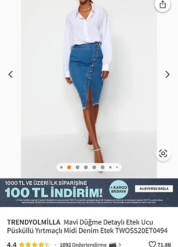 Trendyol jean midi etek