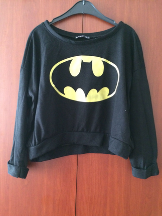 Markasız Ürün Batman LogoluKısa siyah crop