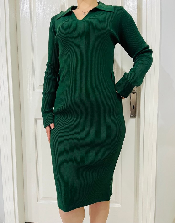 Yeşil Triko Midi Elbise - Görsel 3