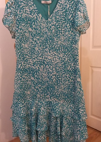 Turkuaz V Yaka Midi Elbise - Görsel 9