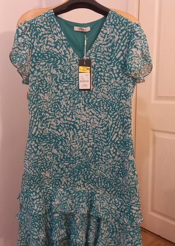 Turkuaz V Yaka Midi Elbise - Görsel 2