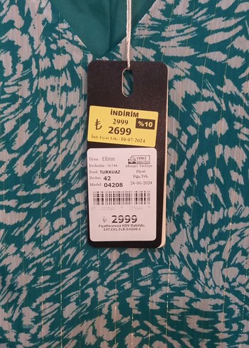 Turkuaz V Yaka Midi Elbise - Görsel 3