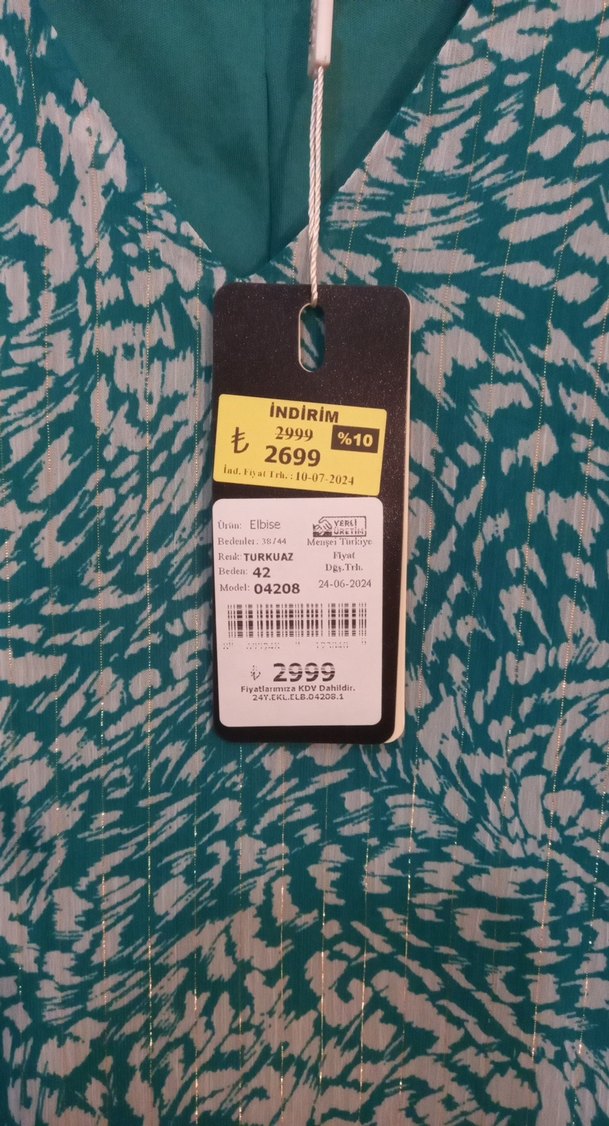 Turkuaz V Yaka Midi Elbise - Görsel 3