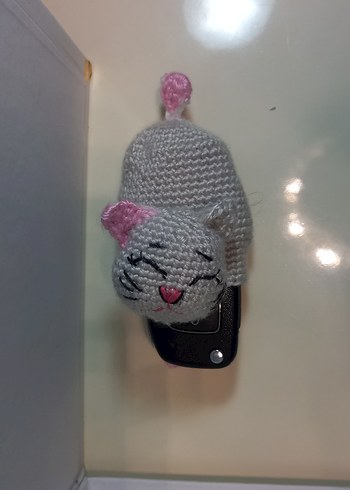 Pembe Örgü Kedi Amigurami Anahtarlık - Görsel 2