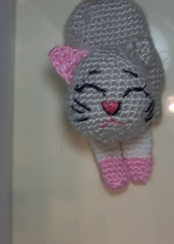 Pembe Örgü Kedi Amigurami Anahtarlık - Görsel 3