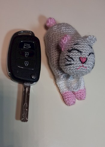 Pembe Örgü Kedi Amigurami Anahtarlık - Görsel 4