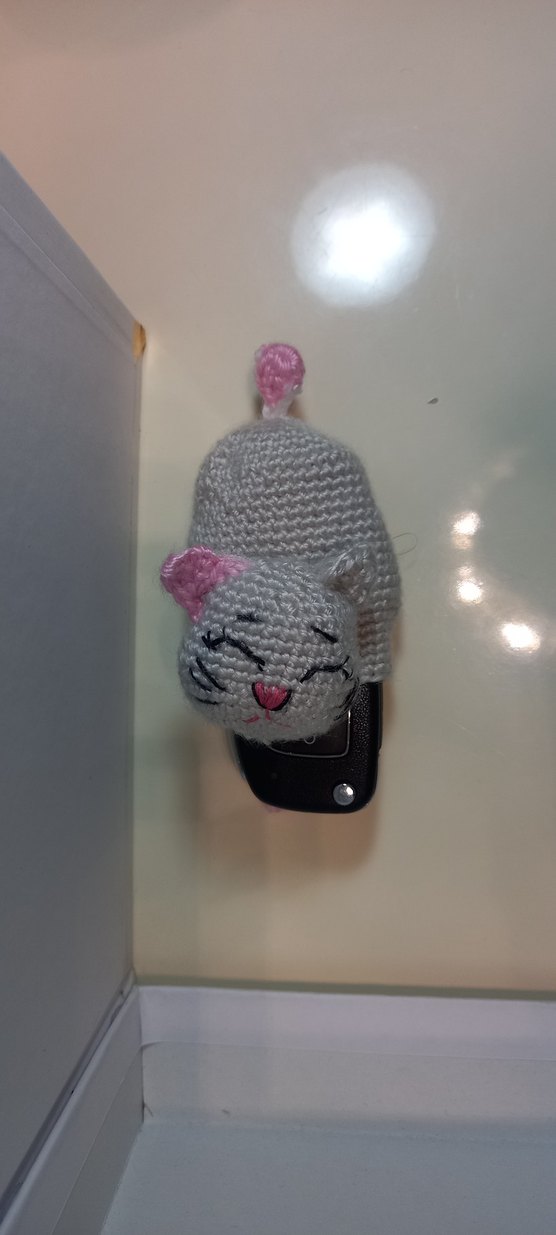 Pembe Örgü Kedi Amigurami Anahtarlık - Görsel 2