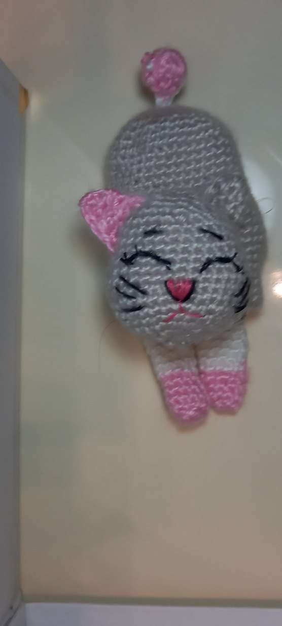 Pembe Örgü Kedi Amigurami Anahtarlık - Görsel 3