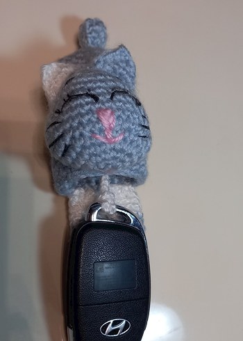 Mavi Örgü Kedi Anahtarlık Amigurami - Görsel 2