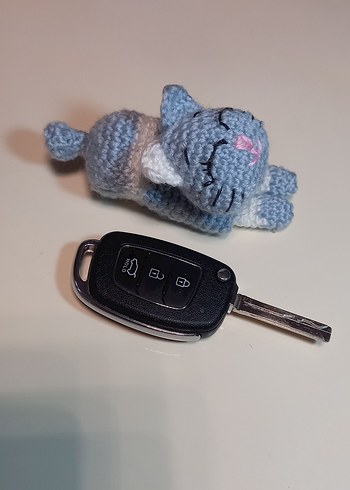 Mavi Örgü Kedi Anahtarlık Amigurami - Görsel 3