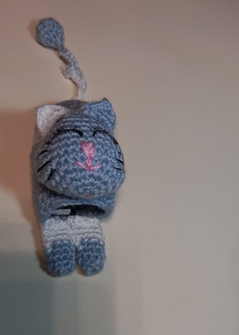 Mavi Örgü Kedi Anahtarlık Amigurami - Görsel 5