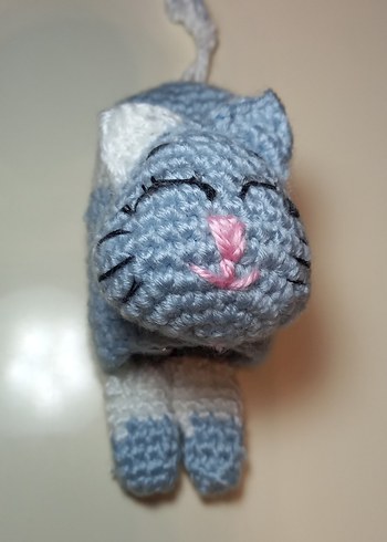 Mavi Örgü Kedi Anahtarlık Amigurami - Görsel 4
