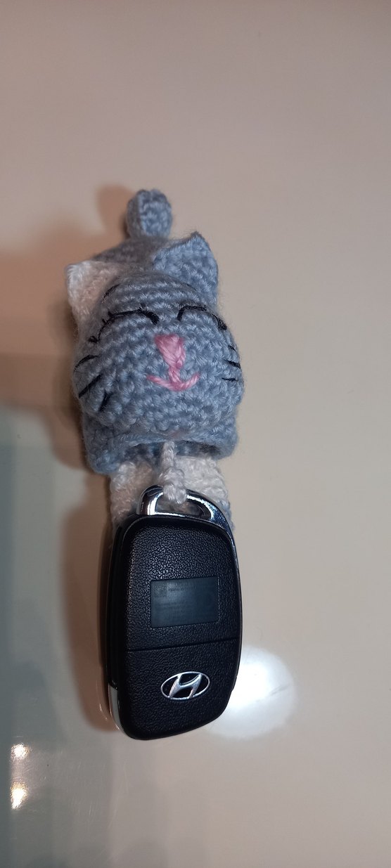 Mavi Örgü Kedi Anahtarlık Amigurami - Görsel 2