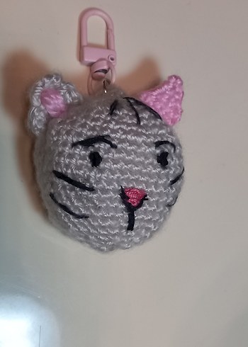 Pembe Örgü Kedi Anahtarlık - Görsel 3