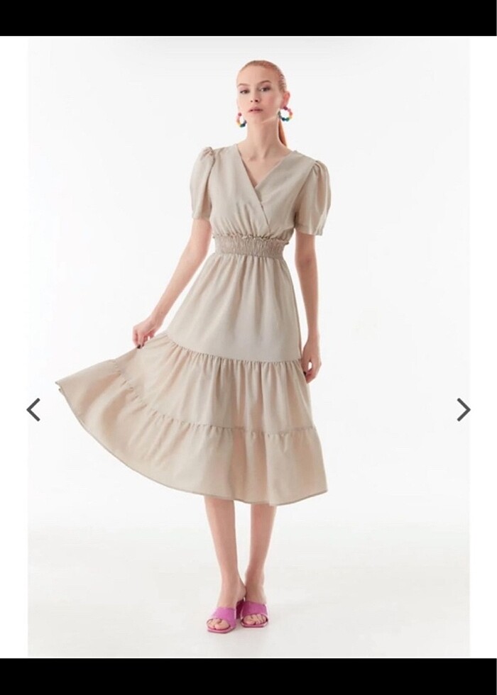V YAKA BEJ ELBİSE - Görsel 2