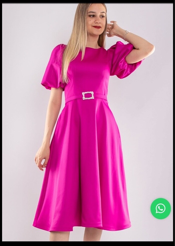 BALON KOL FUŞYA ELBİSE - Görsel 2