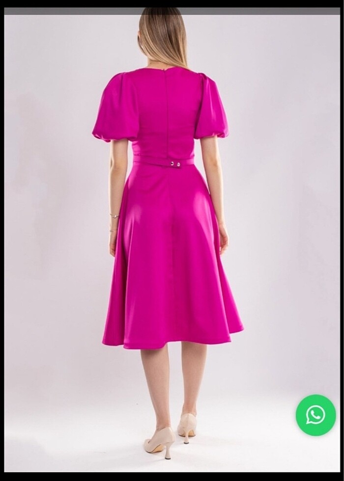 BALON KOL FUŞYA ELBİSE - Görsel 3