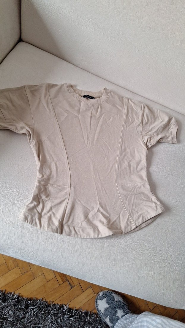 Bej  kalın penye kumaştan  bele doğru daralan kesim - Görsel 3