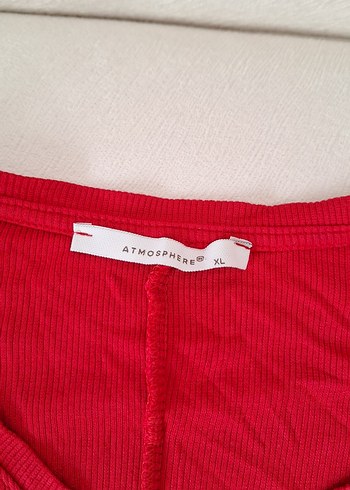 Kırmızı V Yakalı Uzun Kollu penye  Bluz - Görsel 5