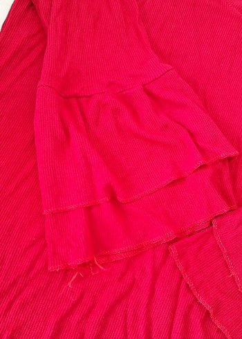 Kırmızı V Yakalı Uzun Kollu penye  Bluz - Görsel 6