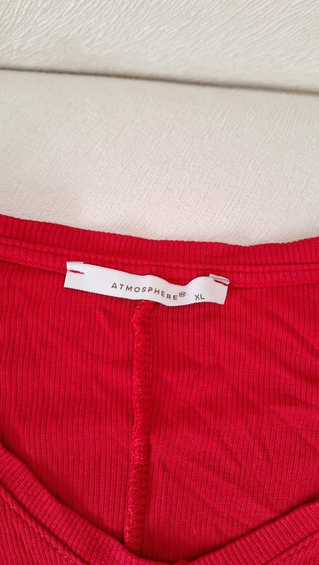 Kırmızı V Yakalı Uzun Kollu penye  Bluz - Görsel 5