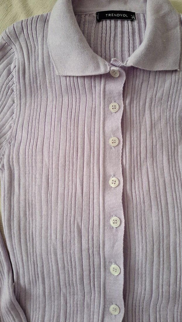 Düğmeli, Uzun Kollu, Lila Kadın Triko - Görsel 4