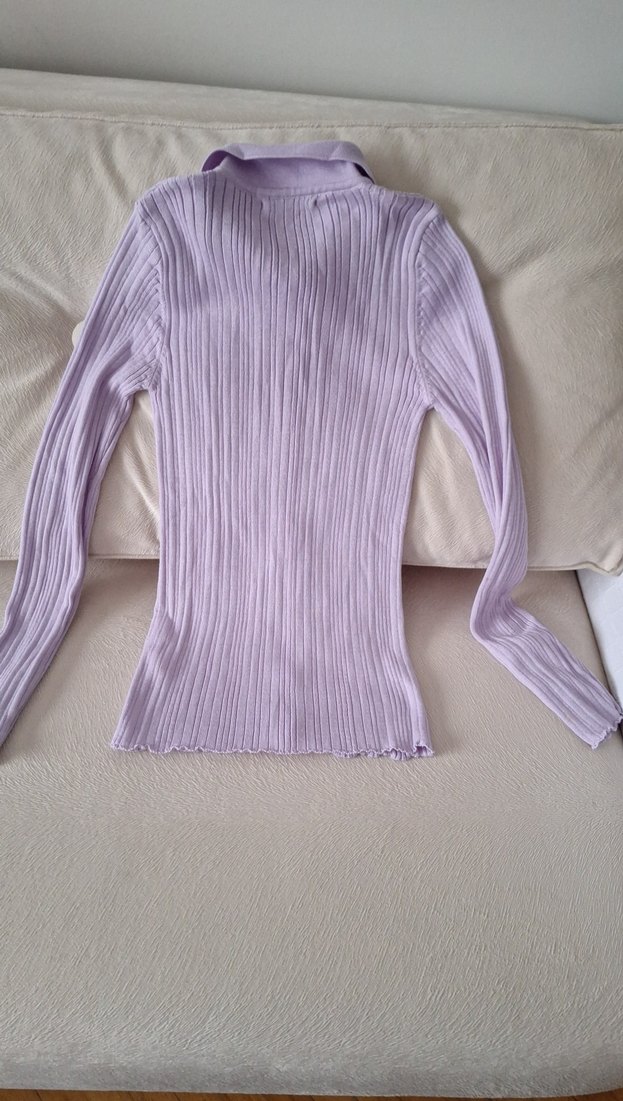 Düğmeli, Uzun Kollu, Lila Kadın Triko - Görsel 5