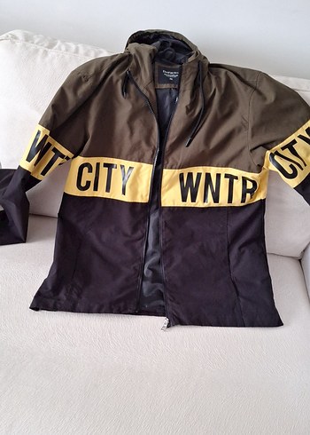 siyah haki sari Kapüşonlu  Yağmurluk - Görsel 3