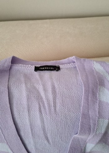 Mor Bağlama Desenli Salaş Triko Hırka - Görsel 3