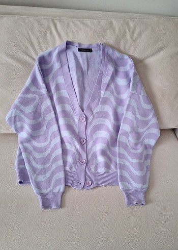 Mor Bağlama Desenli Salaş Triko Hırka - Görsel 4