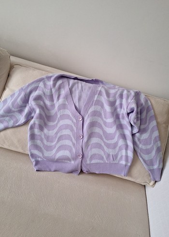 Mor Bağlama Desenli Salaş Triko Hırka - Görsel 6