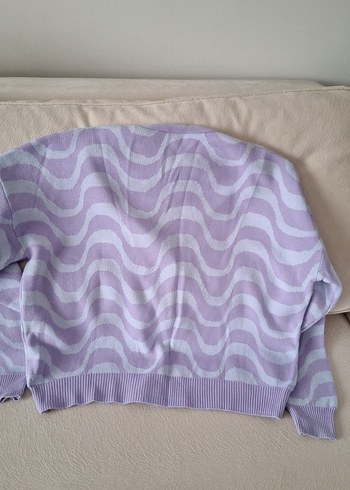 Mor Bağlama Desenli Salaş Triko Hırka - Görsel 5