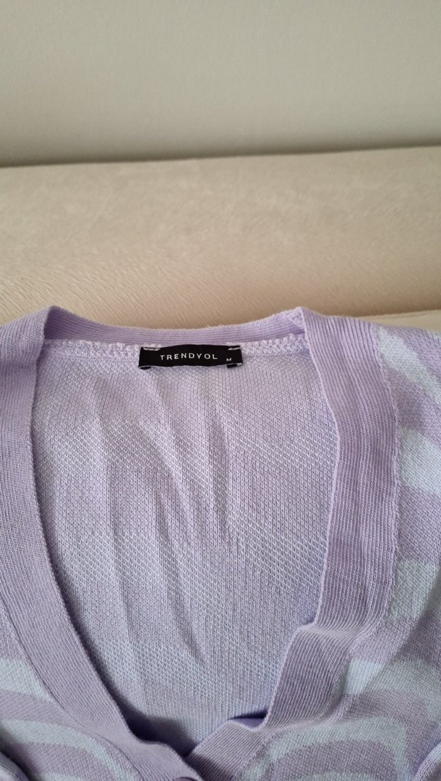 Mor Bağlama Desenli Salaş Triko Hırka - Görsel 3