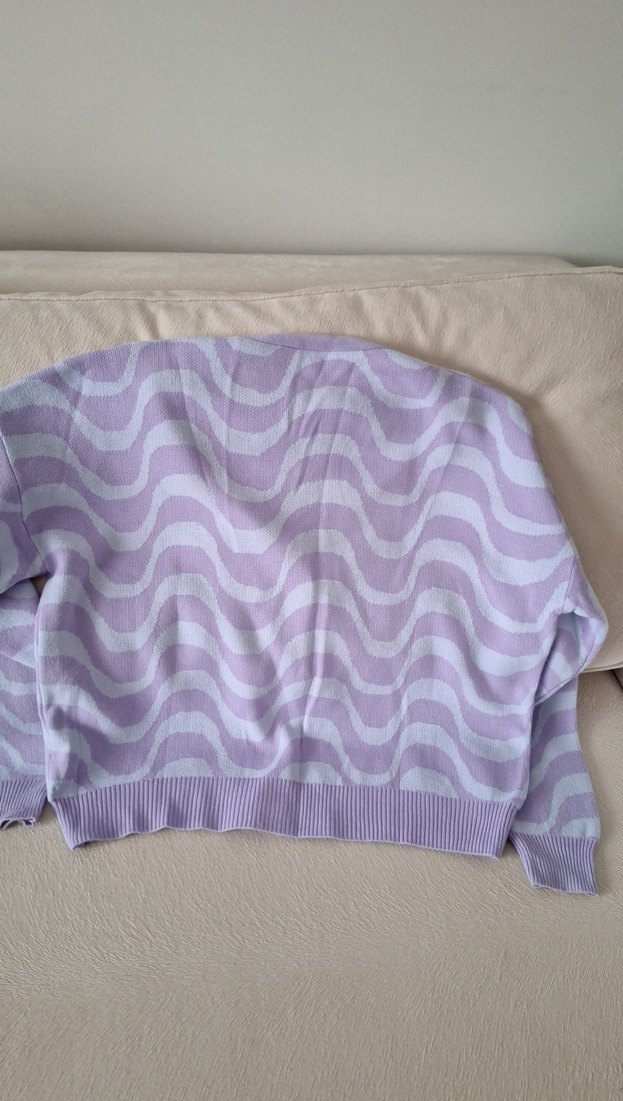 Mor Bağlama Desenli Salaş Triko Hırka - Görsel 5